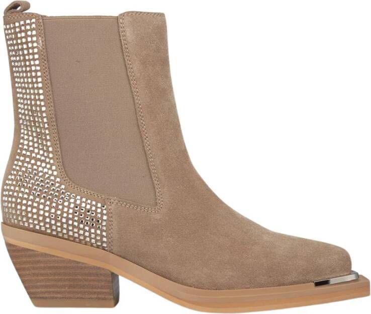 Alma en Pena Vierkante neus Glanzende Bootie met elastiek Beige Dames