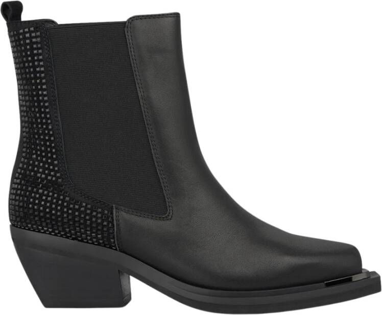 Alma en Pena Vierkante neus Glanzende Bootie met elastiek Black Dames