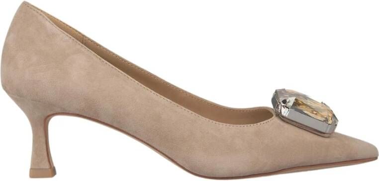 Alma en Pena Vierkante Neus Leren Hak Schoen Beige Dames