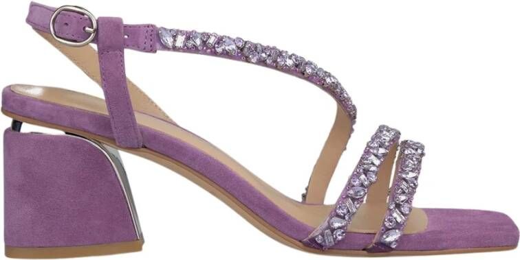 Alma en Pena Vierkante Neus Rhinestone Bandjes Sandaal Purple Dames