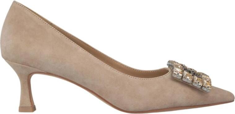 Alma en Pena Vierkante Strass Broche Hak Schoen Beige Dames