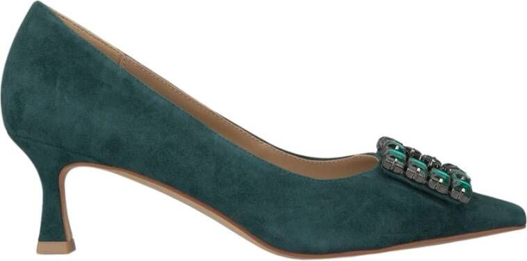 Alma en Pena Vierkante Strass Mid Heel Schoen Green Dames