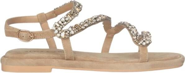 Alma en Pena Vierkante teen strass band sandaal Beige Dames