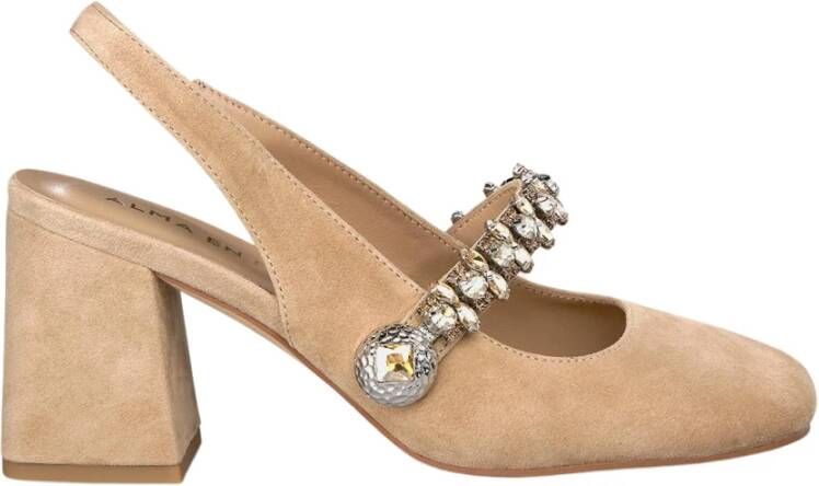 Alma en Pena Vrouwen schoenen met vierkante hak en strass detail Beige Dames