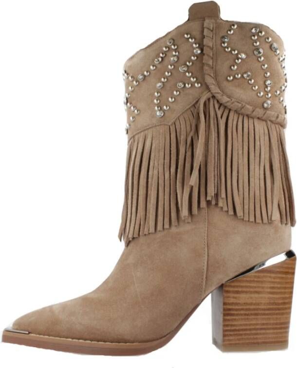 Alma en Pena Studded Fringed Enkellaarzen Beige Dames