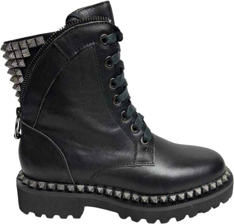 Alma en Pena Zwarte leren enkellaarzen met studs Black Dames