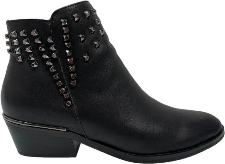 Alma en Pena Zwarte leren studs enkellaarzen Black Dames