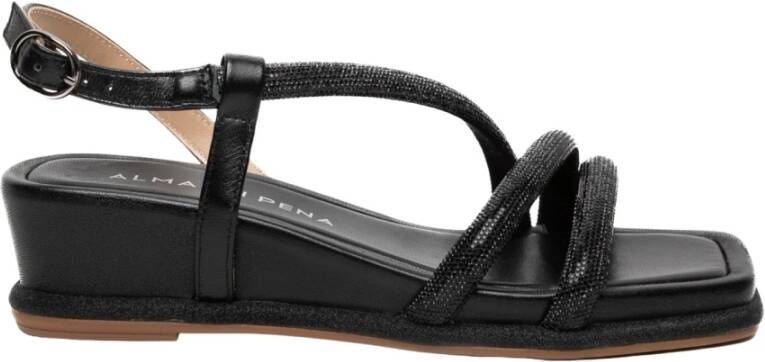 Alma en Pena Zwarte Strass Sandalen met Sleehak Black Dames