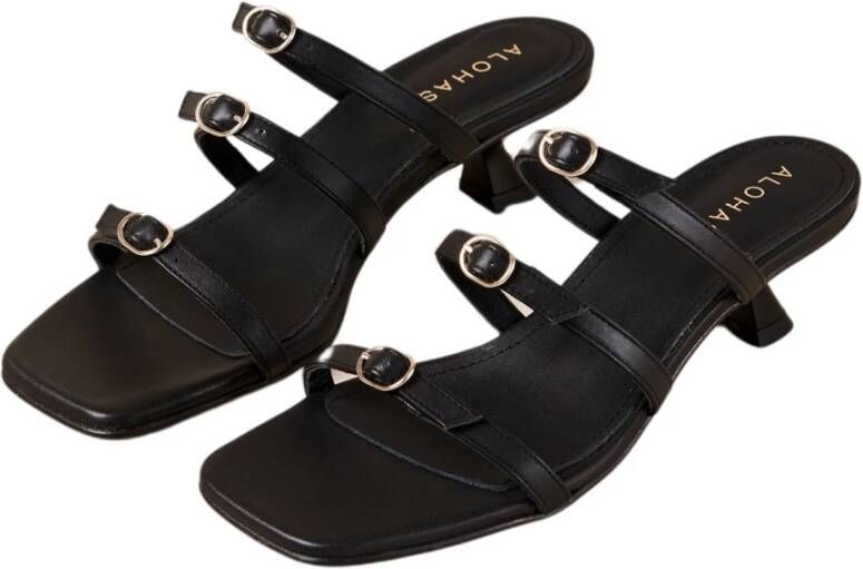 ALOHAS Artefact Zwarte Leren Sandalen Black Dames