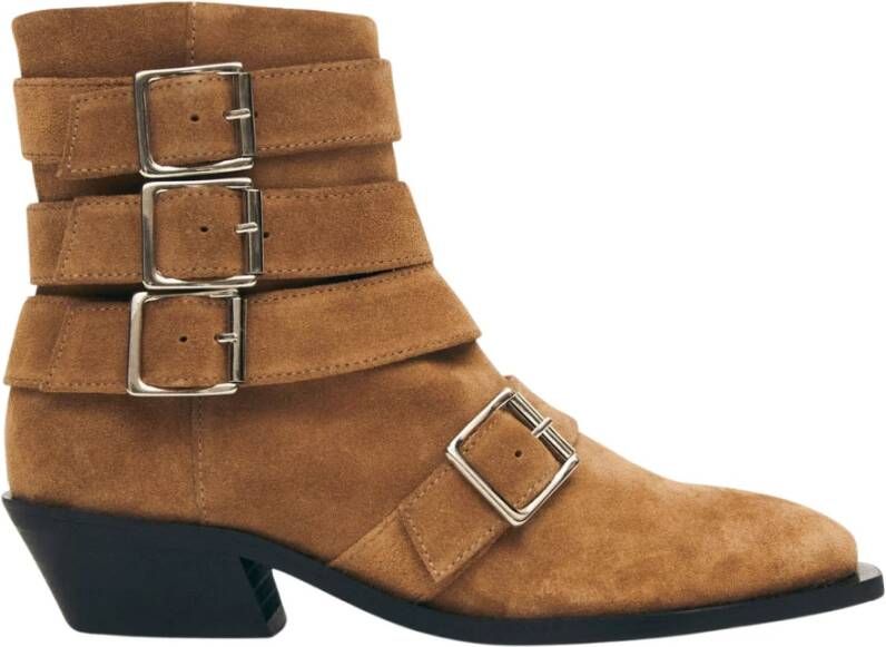 ALOHAS Eras Suede Tan Leren Enkellaarzen Brown Dames