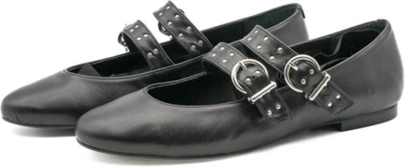 ALOHAS Thekla Zwarte Leren Ballet Flats Black Dames