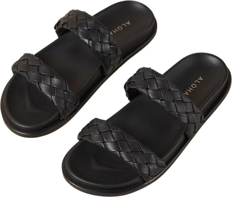 ALOHAS Zwarte gevlochten leren sandalen Black Dames