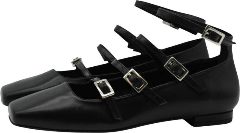 ALOHAS Zwarte leren band ballerina schoenen Black Dames