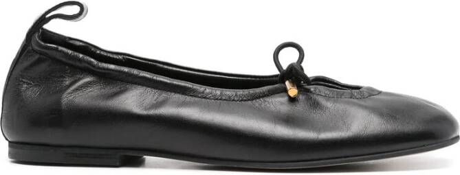 ALOHAS Zwarte Leren Keyhole Detail Platte Schoenen Black Dames