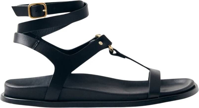 ALOHAS Zwarte Leren Sandalen Black Dames