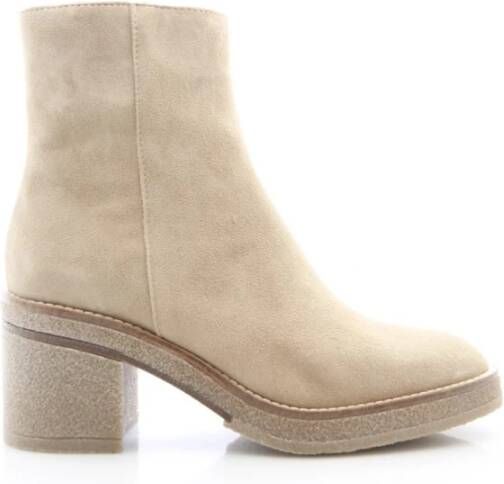 Alpe Beige Suède Enkellaars met Rits Beige Dames