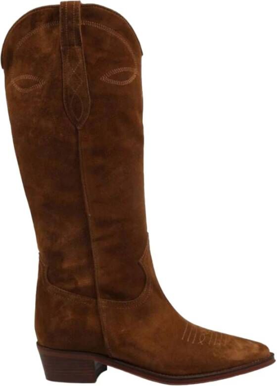 Alpe Kameel Suède Cowboy Laars met 4cm Rubber Zool Brown Dames