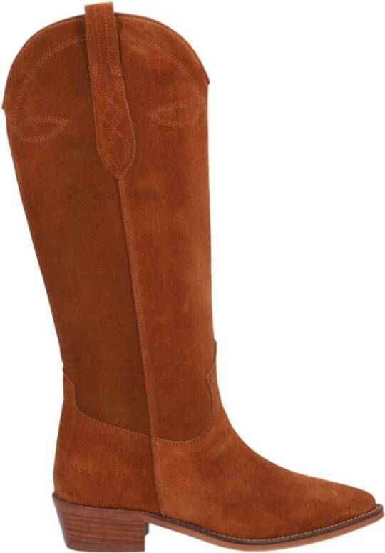 Alpe Kameel Suède Cowgirl Laars met 3cm Rubberen Zool Brown Dames