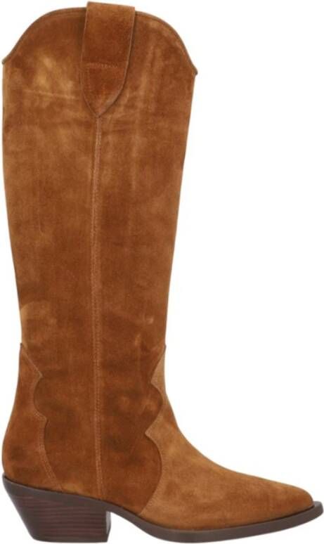 Alpe Kameel Suède Cowgirl Laars met 5cm Rubberen Zool Brown Dames