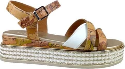 Alviero Martini 1a Classe Beige Iconische Geografische Print Sandalen Multicolor Dames