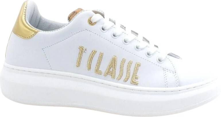 Alviero Martini 1a Classe Witte sneakers met goud reliëf logo White Dames