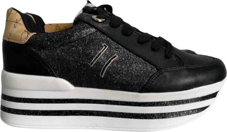 Alviero Martini 1a Classe Zwarte sneakers met strass en platform Black Dames