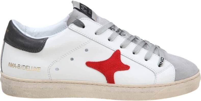 Ama Brand Witte Leren Sneakers met Kleurrijke Details White Heren