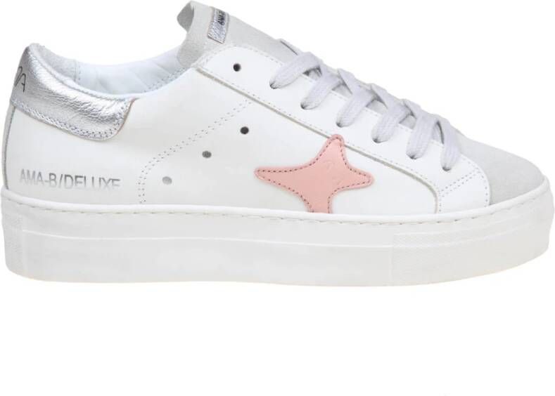 Ama Brand Witte Leren Sneakers met Suède Details White Dames