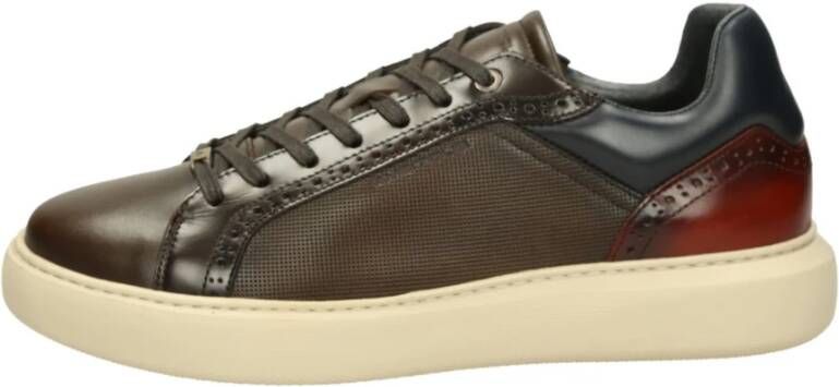 Ambitious Bruine Leren Sneakers met Blauwe en Bruine Accenten Brown Heren