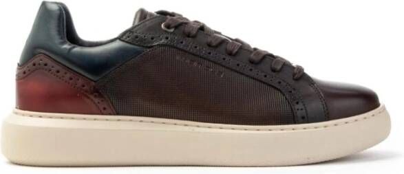 Ambitious Bruine Leren Sneakers met Blauwe en Bruine Accenten Brown Heren