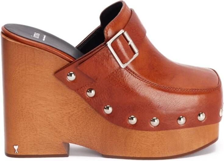 Ami Paris Brandy Klomp Muiltjes met Studs Brown Dames