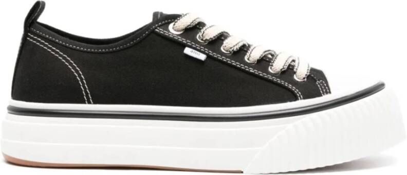 Ami Paris Canvas Sneakers Zwart Wit Contraststiksels Black Dames