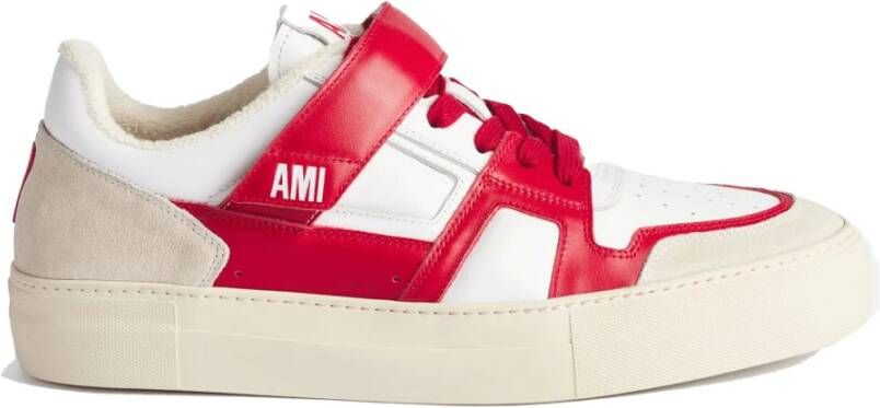 Ami Paris Hart Patch Leren Sneakers Red Heren