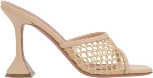 Amina Muaddi Beige Mesh Heeled Mules Sandalen Beige Dames