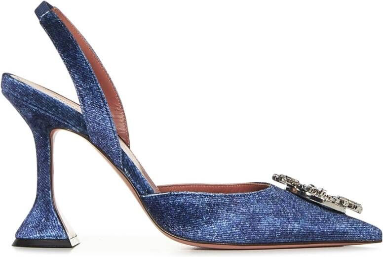 Amina Muaddi Blauwe Slingback Kristal Pumps Blue Dames