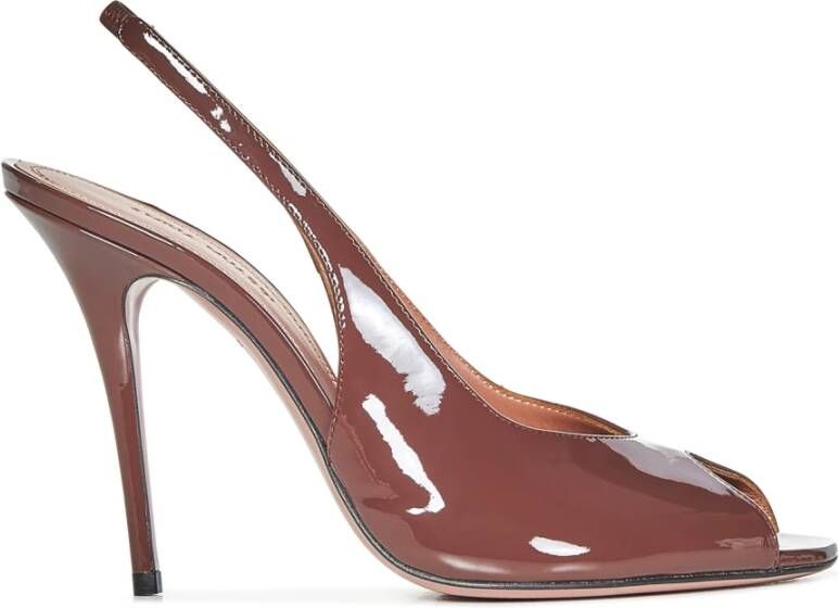 Amina Muaddi Bruine Peep-Toe Slingback Pumps Brown Dames