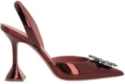 Amina Muaddi Bruine slingback met spiegelend effect en Swarovski kristallen gesp Brown Dames