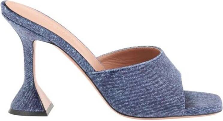 Amina Muaddi Geometrische Denim Leren Sandalen Blue Dames