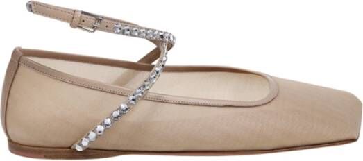 Amina Muaddi Kristal Latte Platte Ballerina Schoenen Beige Dames