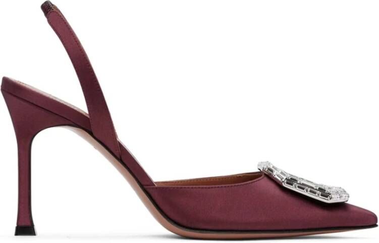 Amina Muaddi Kristaldetail Satijnen Slingback Pumps Red