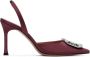 Amina Muaddi Kristaldetail Satijnen Slingback Pumps Red Dames - Thumbnail 4