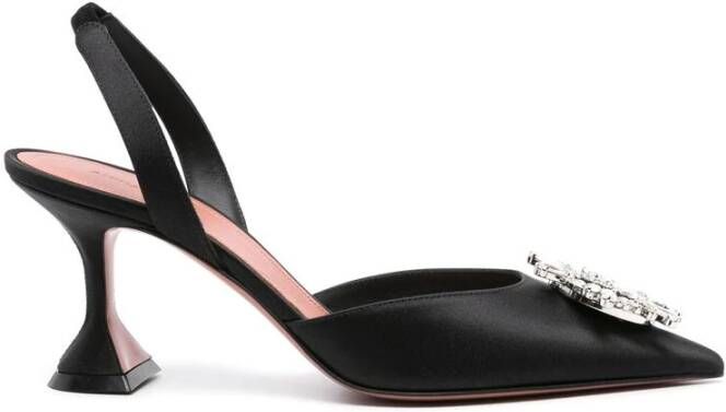 Amina Muaddi Kristallen gesp puntige neus slingback hakken Black Dames