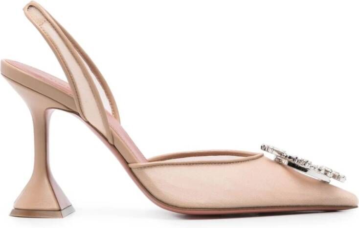 Amina Muaddi Mesh Slingback Hakken Beige Dames