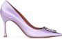 Amina Muaddi Paarse Zijden Satijnen Camelia Pump Purple Dames - Thumbnail 1