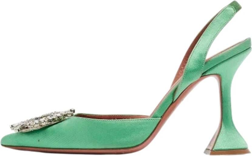 Amina Muaddi Pre-owned Satin heels Green Dames