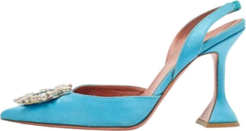 Amina Muaddi Pre-owned Satin sandals Blue Dames