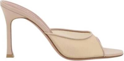 Amina Muaddi Naakt Leren Mesh Pantoffels Elegante Stijl Beige Dames