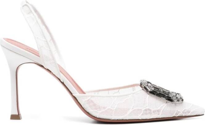 Amina Muaddi Witte Kant Slingback Stiletto's White Dames