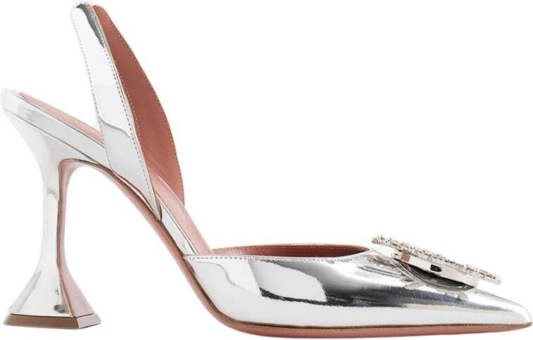 Amina Muaddi Zilveren Spiegel Slingback Pumps met Kristallen Broche Gray Dames