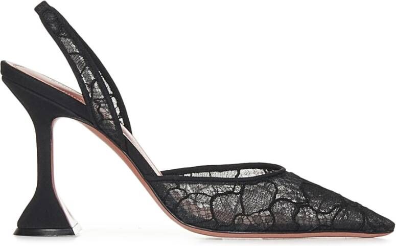 Amina Muaddi Zwarte Bloemen Kant Slingback Pumps Black Dames